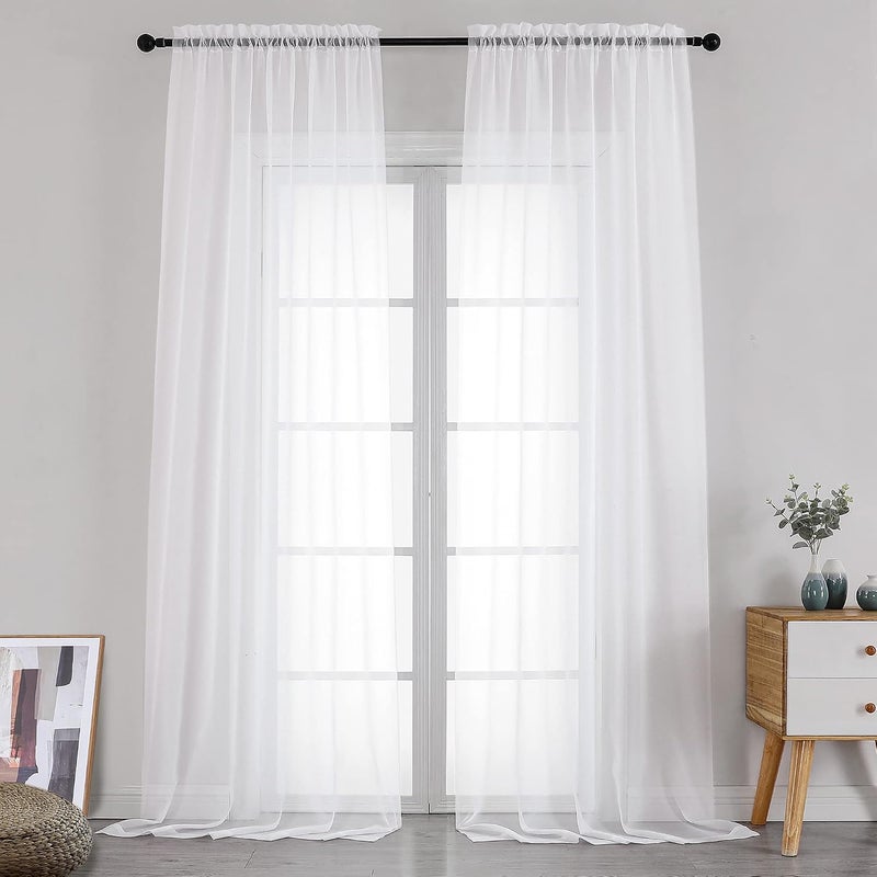 SimpleBrand Sheer White Curtains 120 Inches Long, Extra Long Rod Pocket Solid Color Window Sheer Curtain Panels, Elegant Curtains & Drapes for Living Room, Bedroom 2 Panels (White, 2x42x120'') - Image 2