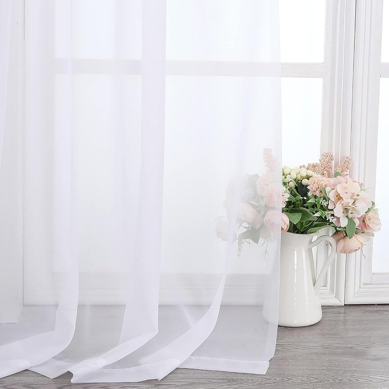 SimpleBrand Sheer White Curtains 120 Inches Long, Extra Long Rod Pocket Solid Color Window Sheer Curtain Panels, Elegant Curtains & Drapes for Living Room, Bedroom 2 Panels (White, 2x42x120'') - Image 1