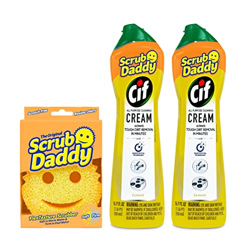 Scrub Daddy + 2x Cif All Purpose Cleaning Cream, Lemon - Multi Surface Household Cleaning Cream Scratch-Free Multipurpose Dish Sponge - Image 1