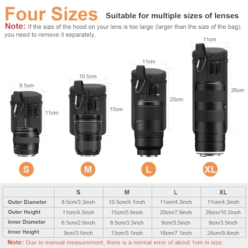 ARVOK Camera Lens Case, Water Resistant Protective Pouch for DSLR Camera, 4 Size Thick Bag for Nikon, Tamron, Sigma, Pentax, Sony, Fuji, Panasonic (4 Pack) - Image 5