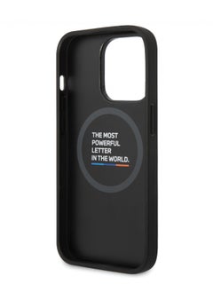 BMW iPhone 14 Pro Max Case MagSafe Compatibility PU Carbon Back Cover with Bottom Horizontal Blue Line / Accurate Cutouts / Easy Snap-On - Black  - Image 4