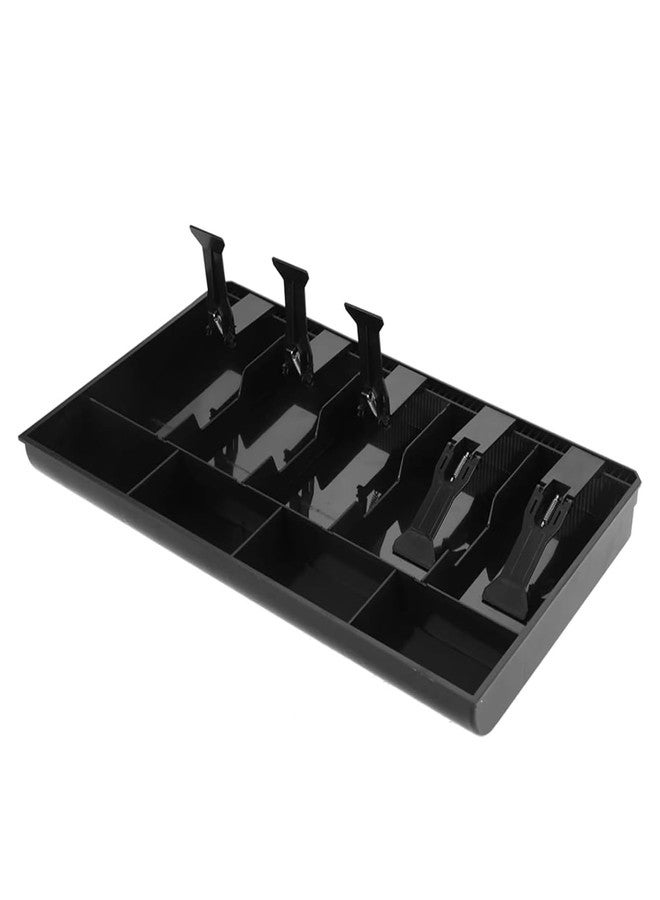 BKQPTL cash drawer organizer tray, cashier drawer box with coin slot, bill counter cash box with 5 Bills 4 Coins for Petty Cash Money Storage Box with Lock (Black) - Image 2