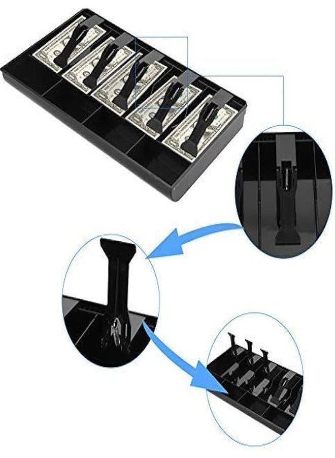 BKQPTL cash drawer organizer tray, cashier drawer box with coin slot, bill counter cash box with 5 Bills 4 Coins for Petty Cash Money Storage Box with Lock (Black) - Image 5