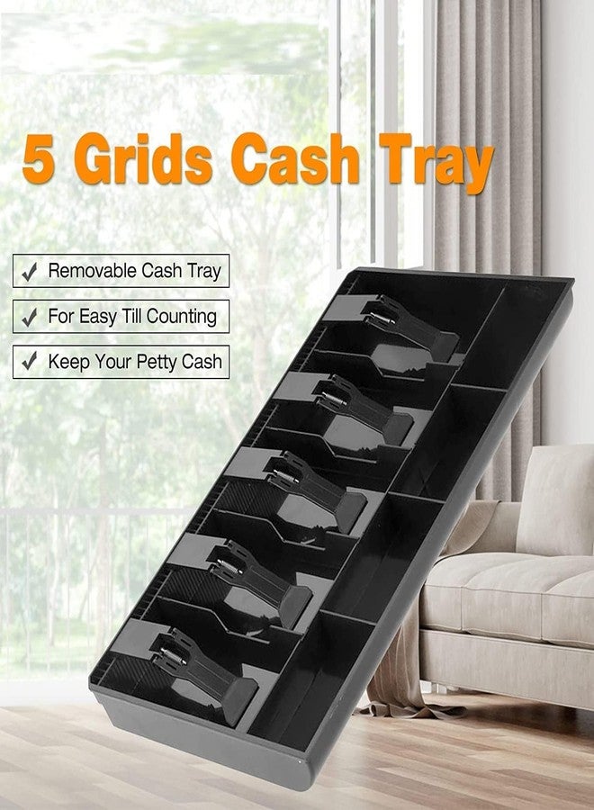 BKQPTL cash drawer organizer tray, cashier drawer box with coin slot, bill counter cash box with 5 Bills 4 Coins for Petty Cash Money Storage Box with Lock (Black) - Image 3