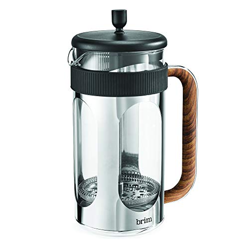 brim 8 Cup French Press, Quickly Brew Coffee in Under 5 Minutes, Classic Design with Modern Twist, Dishwasher Safe Carafe for Easy Cleaning, Replacement Filter Included, Stainless Steel/Wood - Image 2