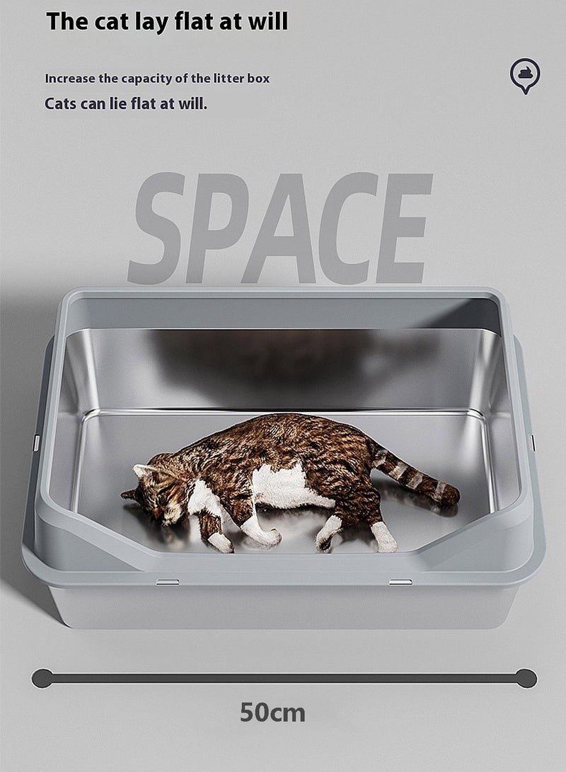 Kidle Stainless Steel Pet Cat Litter Box Metal Large Capacity Cat Litter Box Tray With High Wall Semi-Enclosed Side Door 50*35*15cm  - Image 3