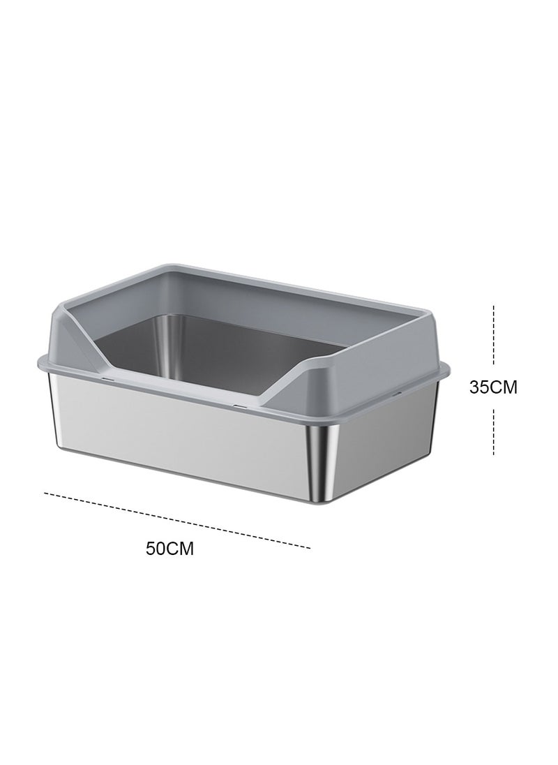 Kidle - Stainless Steel Pet Cat Litter Box Metal Large Capacity Cat Litter Box Tray With High Wall Semi-Enclosed Side Door 50*35*15cm - Image 1