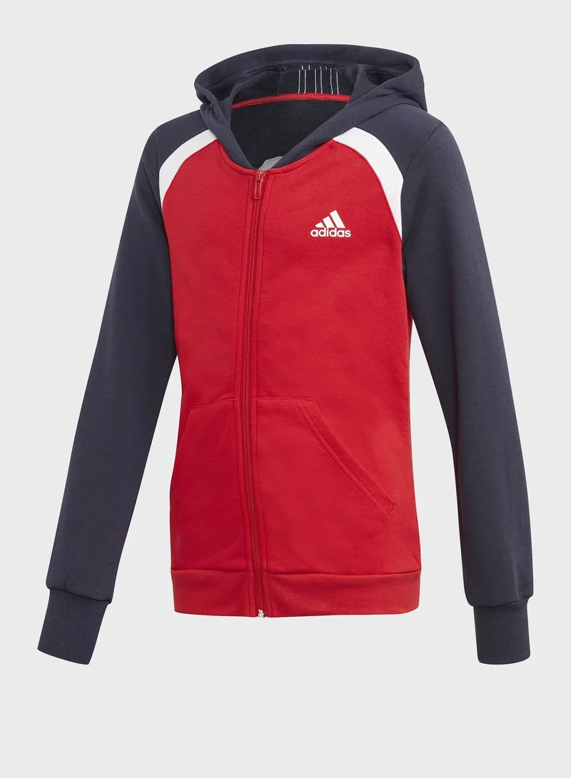 Adidas Youth Colour Block Hooded Tracksuit