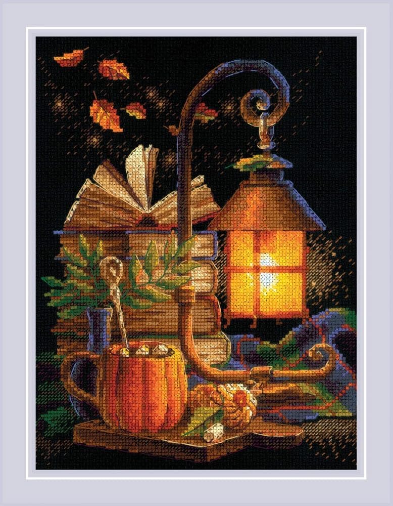 Riolis - Cozy Autumn 2146, Halloween Cross Stitch Kits 7" x9½, Counted Cross Stitch Kits, Counted Cross Stitch Kits for Beginners & Advanced, Cross Stitching Kits for Adults, Halloween Embroidery Kit - Image 1