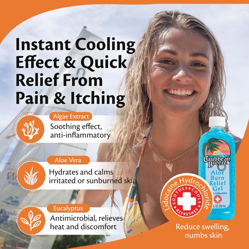 Caribbean Breeze Aloe Burn Relief, Vitamin Enriched with Lidocaine Aloe Vera Gel for Sunburn Relief, 100% Aloe Vera Gel For Face, 8.5 oz (250 ml) - Image 3