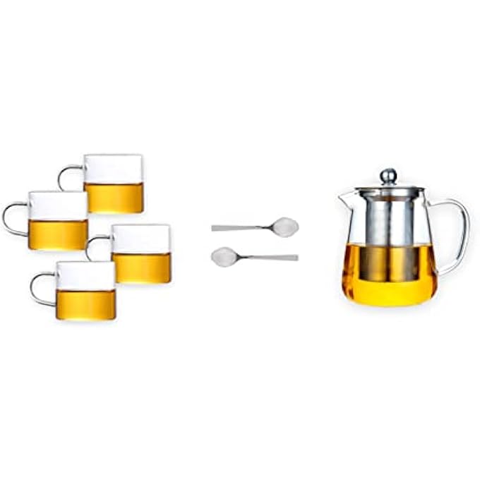 PESCADOR Glass Teapot With Stainless Steel Removable Infuser With Cups And Spoons Borosilicate Glass Teapot For Stovetop Safe 950 Ml  Transparent - Image 2