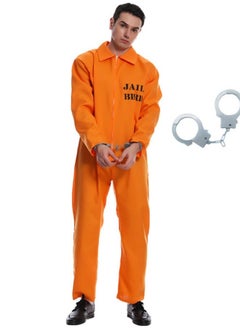 Prisoner Men Jumpsuit Adult Costumes,Prison Uniform,Orange Jumpsuit with Handcuffs,Penitentiary Cosplay Costumes