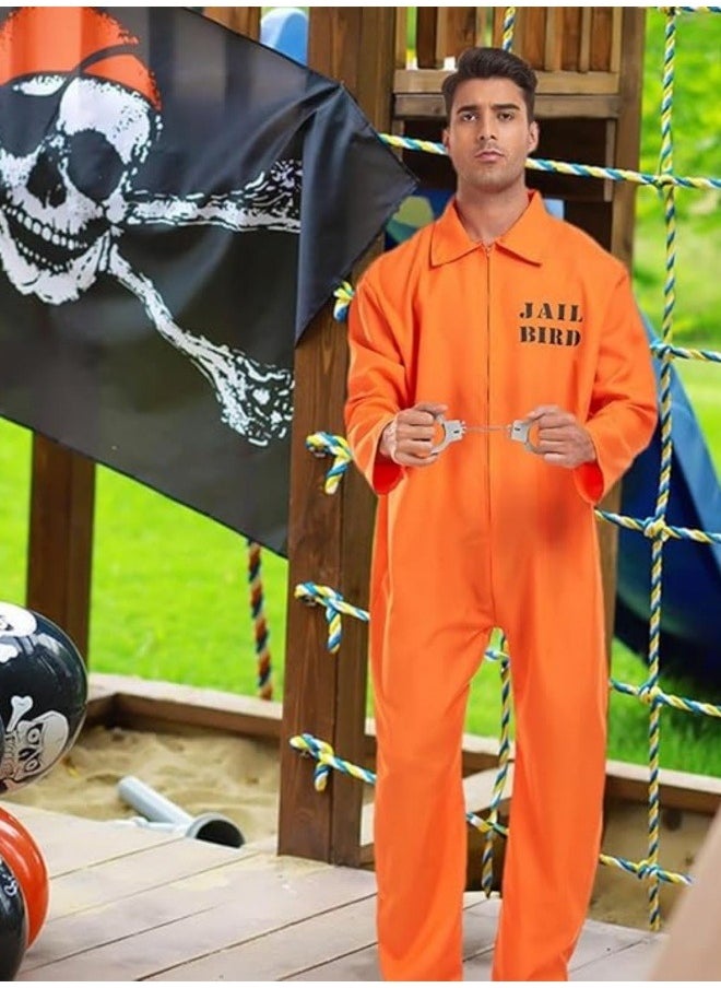GGEROU - Prisoner Men Jumpsuit Adult Costumes,Prison Uniform,Orange Jumpsuit with Handcuffs,Penitentiary Cosplay Costumes - Image 1