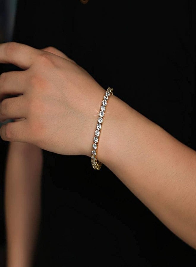 MDFUN 18k Yellow Gold Plated 6mm Cubic Zirconia Tennis Bracelet for Women and Men 6 inches - Image 5