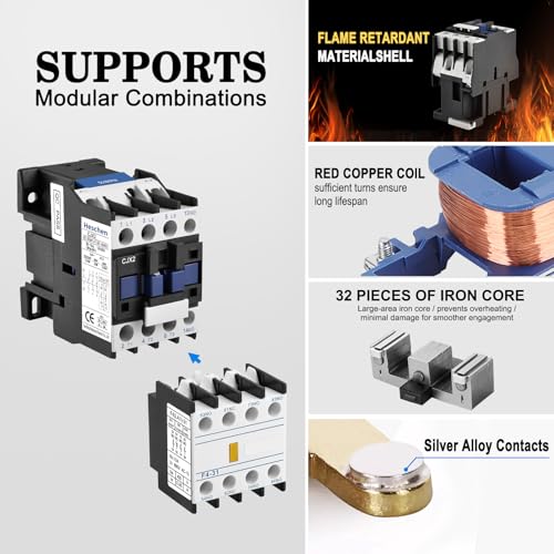 Heschen AC Contactor CJX2-1810 220V 50/60Hz Coil 3P 3 Pole Normally Open Ie 18A Ue 380V - Image 4