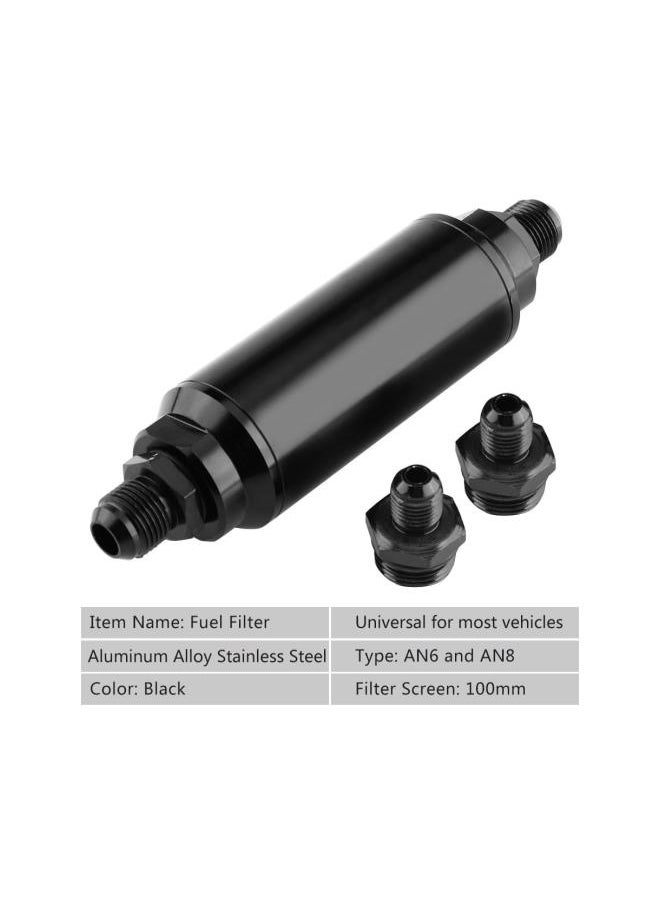 Generic - Professional Auto Fuel Filter Inline High Flow Car Universal Oil Fuel Filter Aluminum with 100mm Staninless Steel Fliter Screen and AN6 AN8 Adapter Fittings Black - Image 1