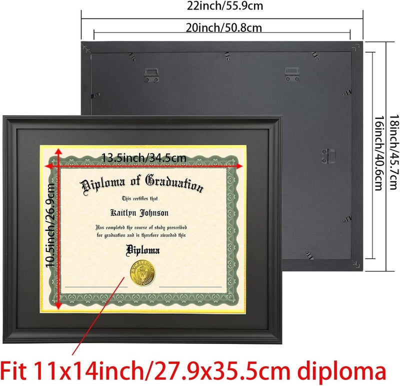 LTYHHK 11x14 Diploma Frame Solid Wood Black, Displays 11x14 Diplomas with Black Over Gold Mat or 16x20 Inch Without Mat, 11x14 Diploma Frame 11x14 inch Certificate Frames (L23B1620BG1114) - Image 2
