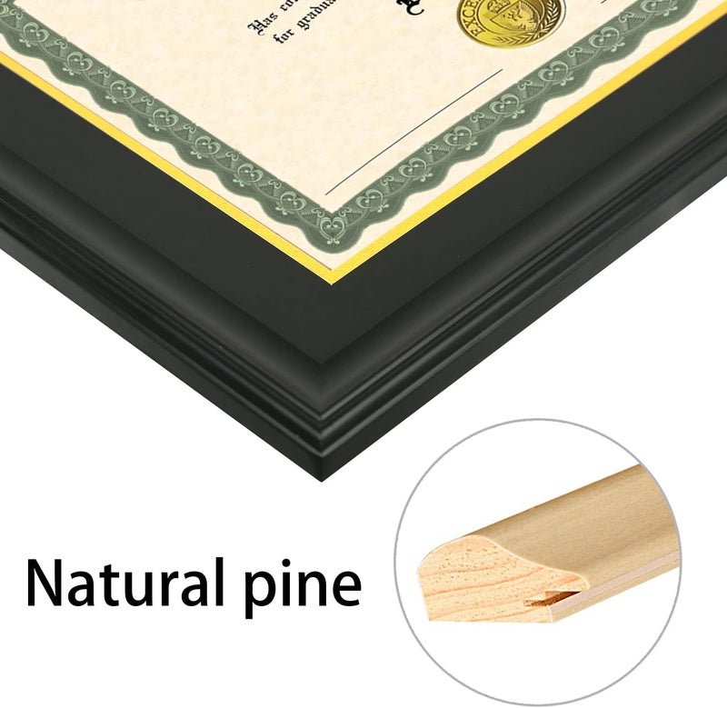 LTYHHK 11x14 Diploma Frame Solid Wood Black, Displays 11x14 Diplomas with Black Over Gold Mat or 16x20 Inch Without Mat, 11x14 Diploma Frame 11x14 inch Certificate Frames (L23B1620BG1114) - Image 4