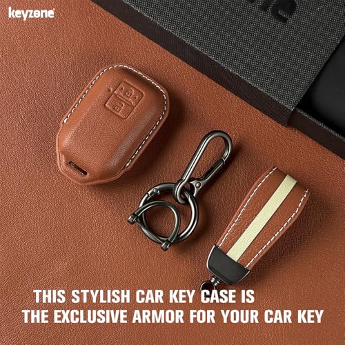 Keyzone Royal Leather Key Cover for Victoris, Swift, DZire, Baleno, Ertiga, Grand Vitara, Brezza, Fronx, Jimny XL6, Ignis, Glanza, Urban Cruiser Hyryder, Rumion 2 Button smart Key (Cognac Brown) - Image 2