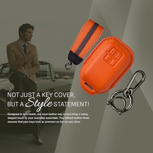 Keyzone Royal Leather Key Cover for Victoris, Swift, DZire, Baleno, Ertiga, Grand Vitara, Brezza, Fronx, Jimny XL6, Ignis, Glanza, Urban Cruiser Hyryder, Rumion 2 Button smart Key (Cognac Brown) - Image 5