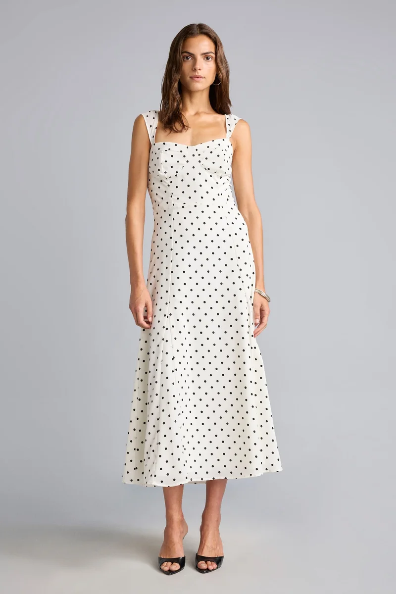 Defacto  Heart Neck Polka Dot Crepe Strappy Midi Dress for Women | Best Price UAE