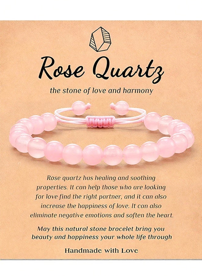 Happy D Natural Rose Quartz Crystal 8mm Stones Bracelet - Image 5