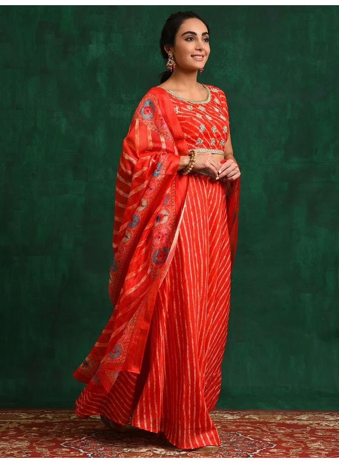أيه كيه إس Red Leheriya Kota Doria Lehenga Choli