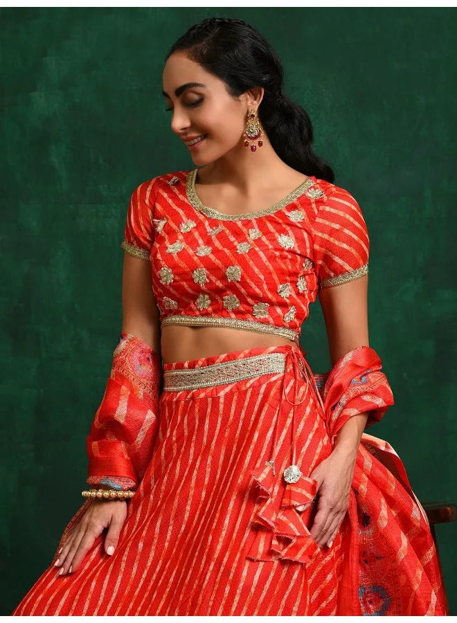 AKS Red Leheriya Kota Doria Lehenga Choli