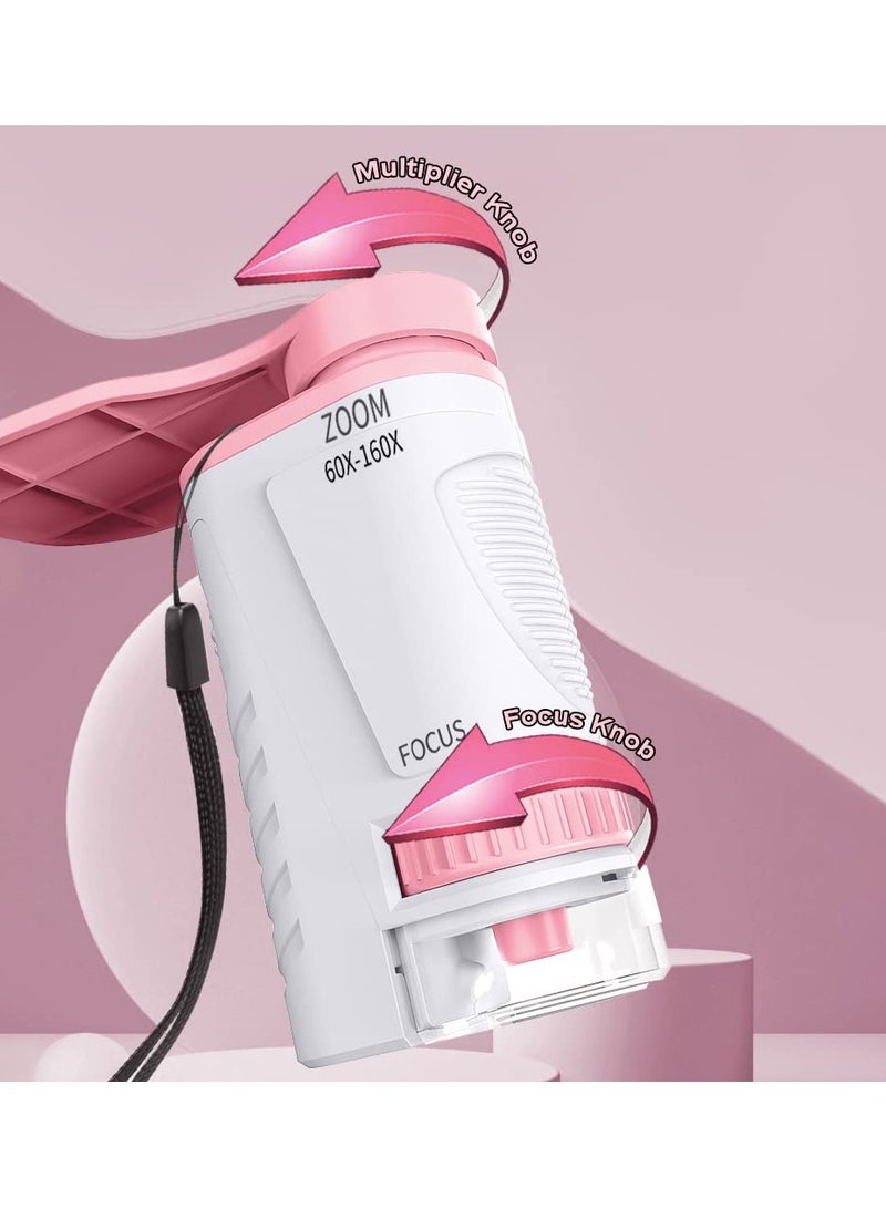 SYOSI Microscope for Children Portable Kids Microscope 60-160x LED Lighted Pocket Microscope Toy Handheld Microscope With Phone Holder (Batteries Not Included) - Image 4