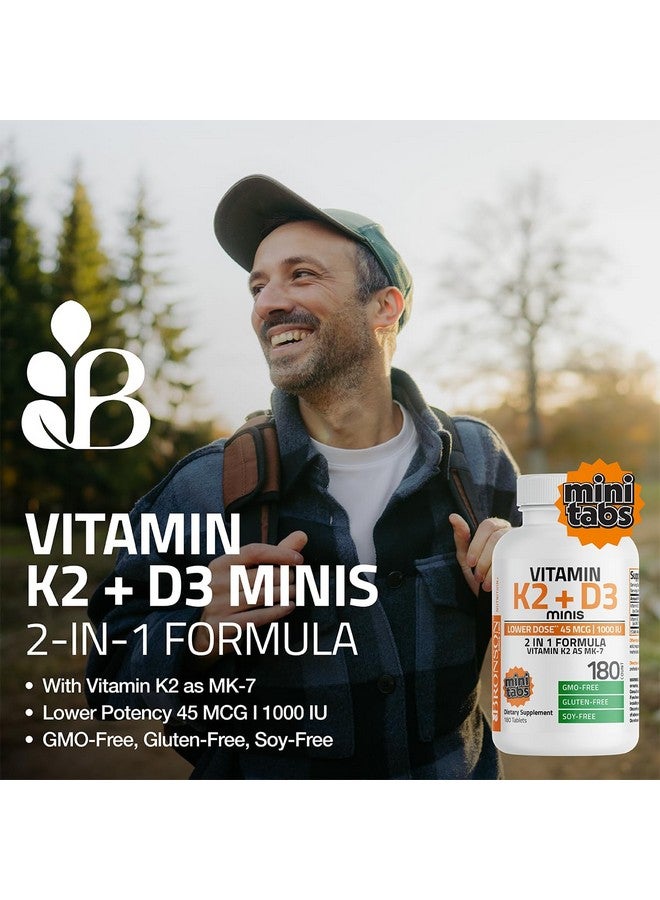 برونسون فيتامين ك2 (MK7) مع فيتامين د3 بجرعة أقل 45 ميكروغرام من فيتامين ك2 و1000 وحدة دولية من فيتامين د3، سهل البلع، تركيبة 2 في 1، غير معدلة وراثيًا، 360 قرصًا صغيرًا - Image 3