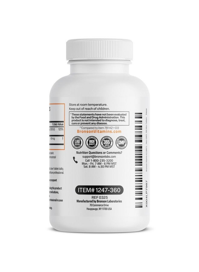 برونسون فيتامين ك2 (MK7) مع فيتامين د3 بجرعة أقل 45 ميكروغرام من فيتامين ك2 و1000 وحدة دولية من فيتامين د3، سهل البلع، تركيبة 2 في 1، غير معدلة وراثيًا، 360 قرصًا صغيرًا - Image 5