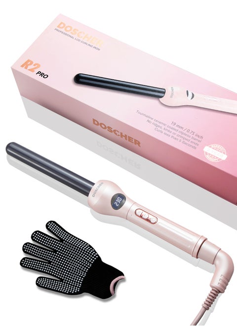 19mm Ceramic Curling Iron, Professional Clipless Hair Curler, Adjustable Temperature with LED Display & Ionic Technology for Smooth, Frizz-Free Curls