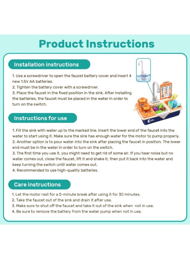 CUTE STONE Pretend Play Kitchen Sink Toys with Play Cooking Stove, Pot and Pan with Spray Realistic Light and Sound, Dish Rack & Play Cutting Food, Utensils Tableware Accessories for Kids Toddlers - Image 5