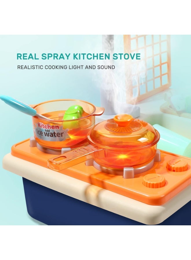CUTE STONE Pretend Play Kitchen Sink Toys with Play Cooking Stove, Pot and Pan with Spray Realistic Light and Sound, Dish Rack & Play Cutting Food, Utensils Tableware Accessories for Kids Toddlers - Image 2