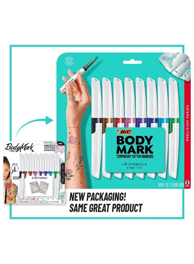 Bic BodyMark Temporary Tattoo Markers for Skin, Precision Series, Fine Tip, 8-Count Pack of Assorted Colors, Skin-Safe*, Cosmetic Quality (MTBFP81-AST) - Image 3