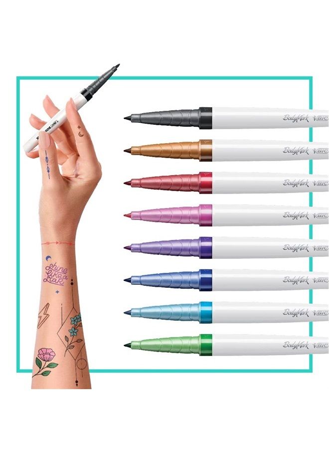 Bic BodyMark Temporary Tattoo Markers for Skin, Precision Series, Fine Tip, 8-Count Pack of Assorted Colors, Skin-Safe*, Cosmetic Quality (MTBFP81-AST) - Image 2