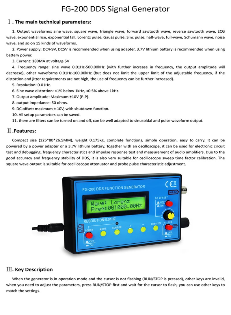 FG-200 DDS Function Signal Generator Frequency Counter 0.01Hz - 500KHz Signal Source Module Sine+Square+Sawtooth Waveform - Image 5