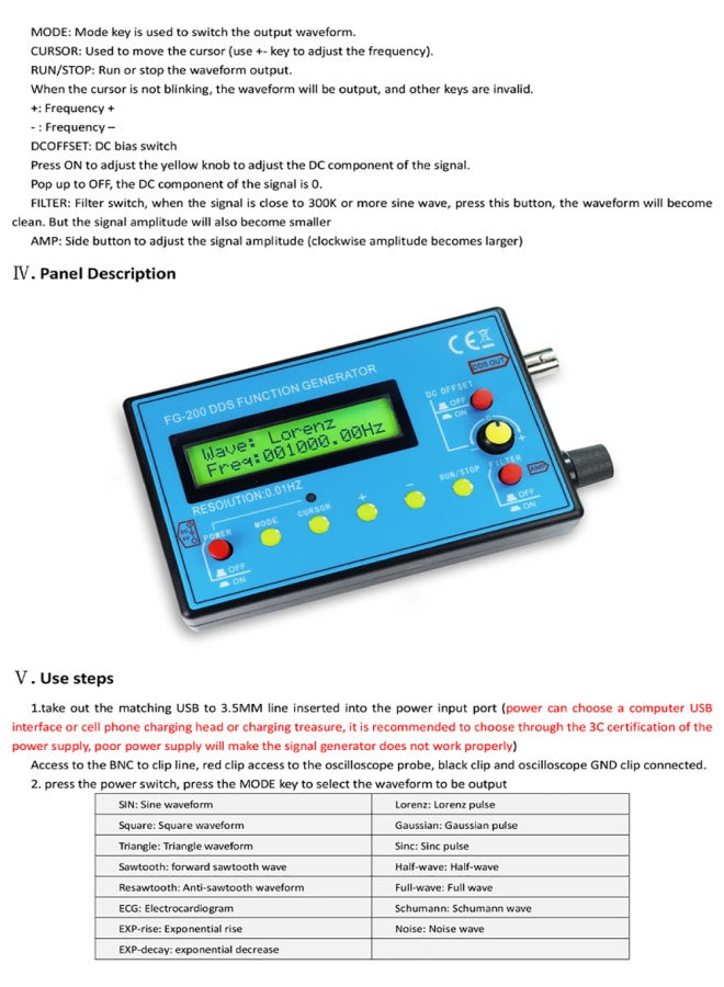 FG-200 DDS Function Signal Generator Frequency Counter 0.01Hz - 500KHz Signal Source Module Sine+Square+Sawtooth Waveform - Image 2