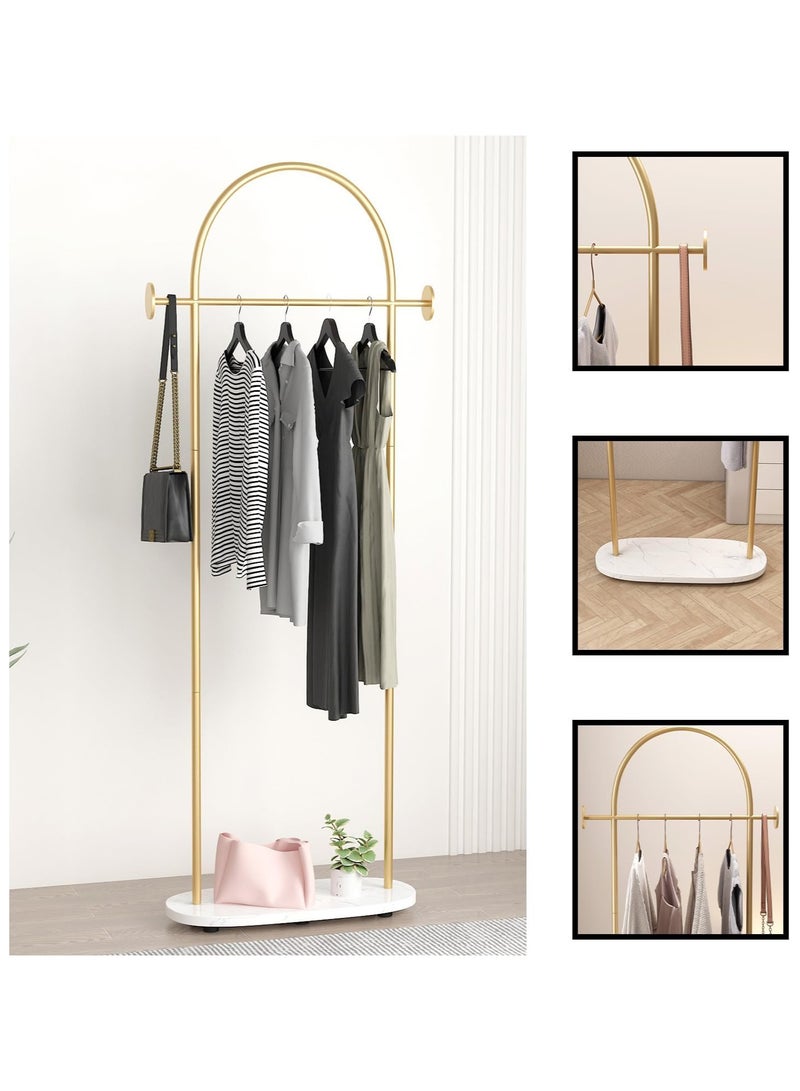 YQbest Modern Metal Coat Rack Freestanding Fashionable And Versatile Coat Rack And Clothes Hanger Stand Half Round Shape Multi Functional Arch Shaped Metal Coat Hanger For A Sleek And Organized Living Space For Bedroom Entryway Living Room Boutique Office Clothing Store Gold - Image 5