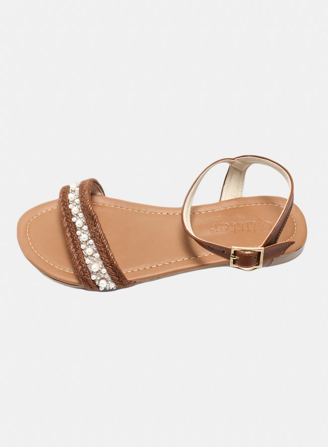 Glitter Women Flat Sandals - Camel  - Image 2