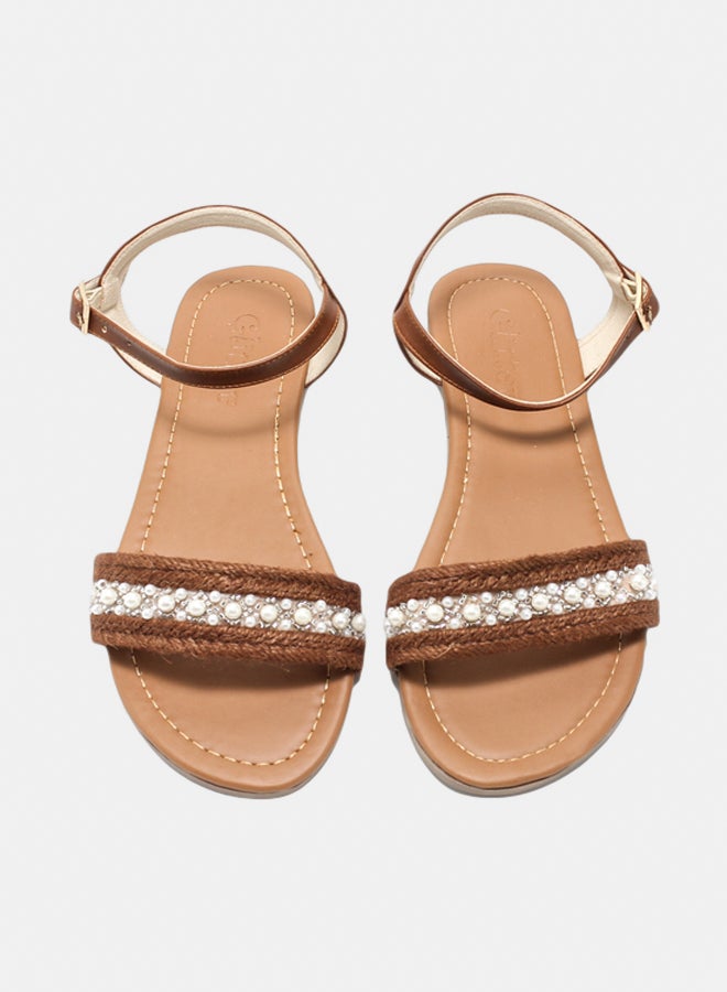 Glitter Women Flat Sandals - Camel  - Image 3