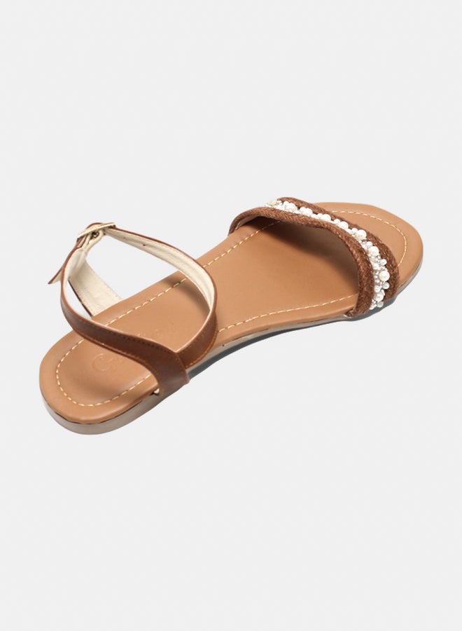 Glitter Women Flat Sandals - Camel  - Image 4
