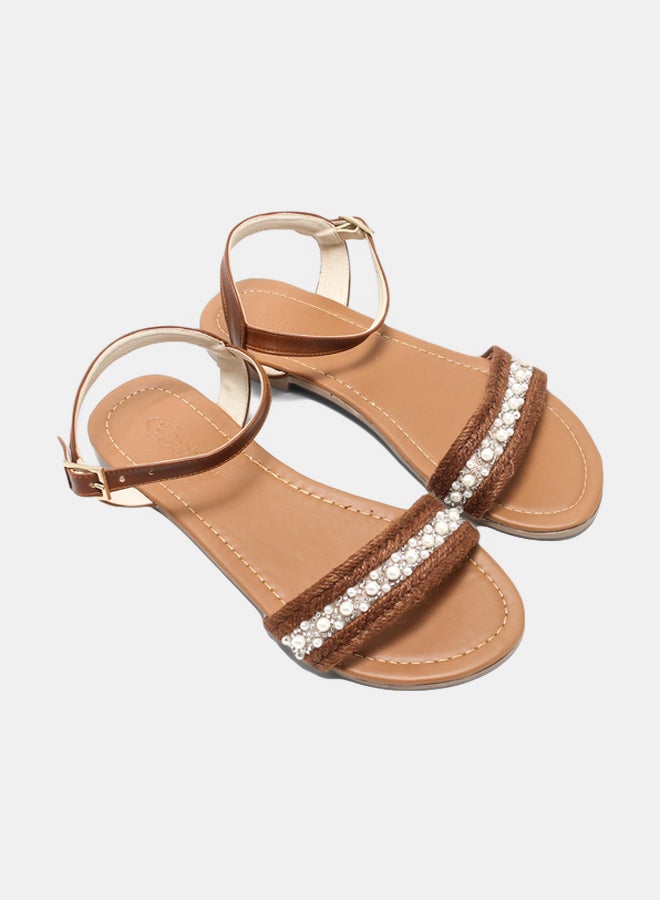 Glitter Women Flat Sandals - Camel  - Image 1