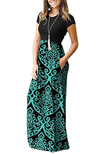 AUSELILY Women Short Sleeve Loose Plain Casual Long Maxi Dresses with Pockets (XL, Black Green) - Image 4