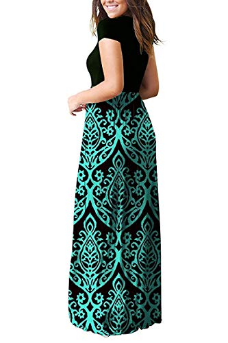 AUSELILY Women Short Sleeve Loose Plain Casual Long Maxi Dresses with Pockets (XL, Black Green) - Image 5