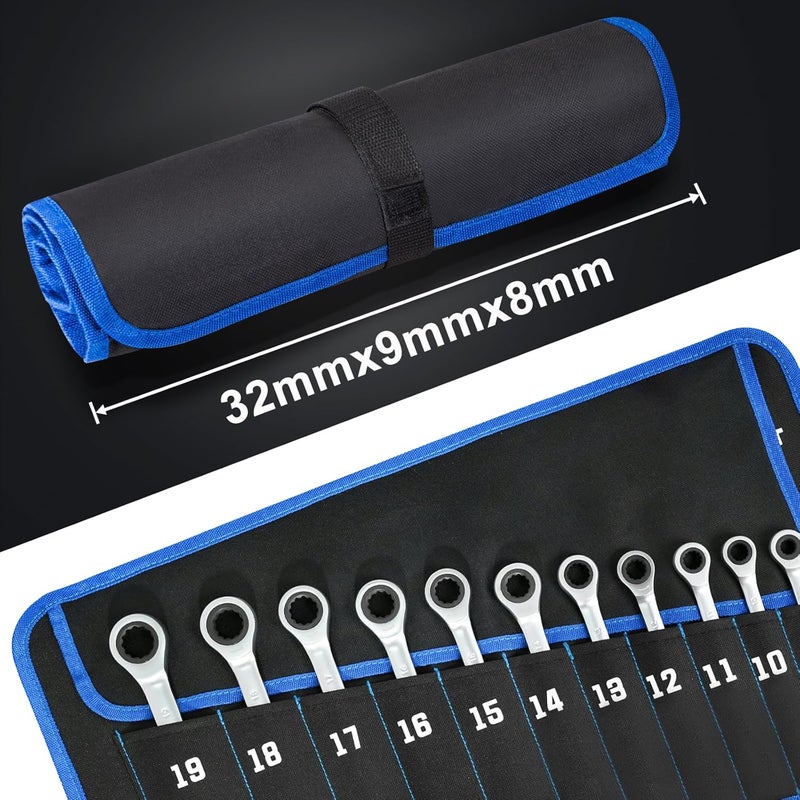 SORAKO Ratchet Spanner Set, 12PC Spanner Sets Combination Spanner Fixed Head Combination Wrench, 72 Tooth Ratchet Gear 8-19 mm, Standard Metric Set - Image 5