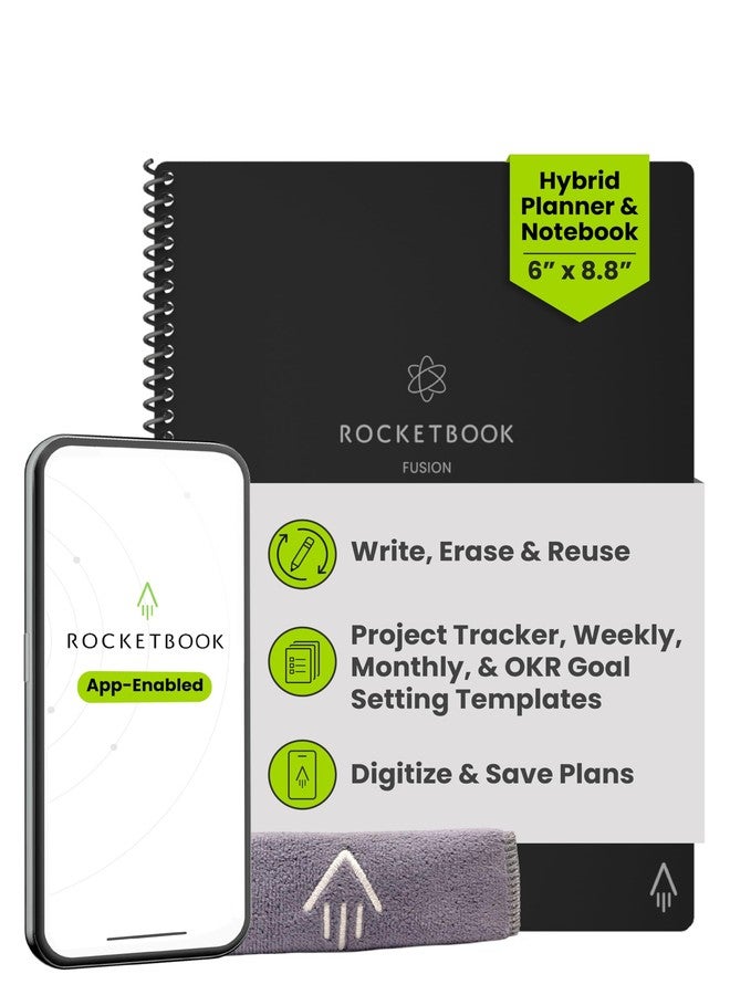 Rocketbook Fusion Hybrid Reusable Planner and Notebook in One, Additional Blank Pages, Goal and Project Tracker, Undated Planner, Executive Size 6x8.8, Black (Pack of 1) - Image 1