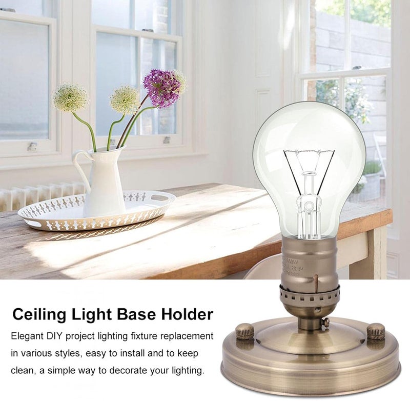 OUKENS Vintage Industrial Lamp Holder, E26/E27 Bulb Socket Base - Electroplated Iron Ceiling or Wall Light Holder for Edison Bulbs, Retro DIY Lighting Fixture (Bronze) - Image 3