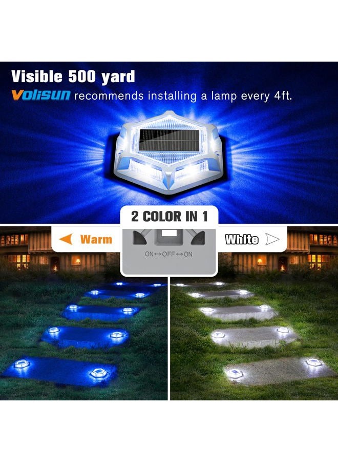 VOLISUN Solar Driveway Lights Dock Outdooor Waterproof Marker Lights,12 Pack Solar Deck Lights 2 Colors in 1 Led Wireless IP67,Solar Blue Deck Lights for Driveway Sidewalk Pathway Yard(White/Blue) - Image 2