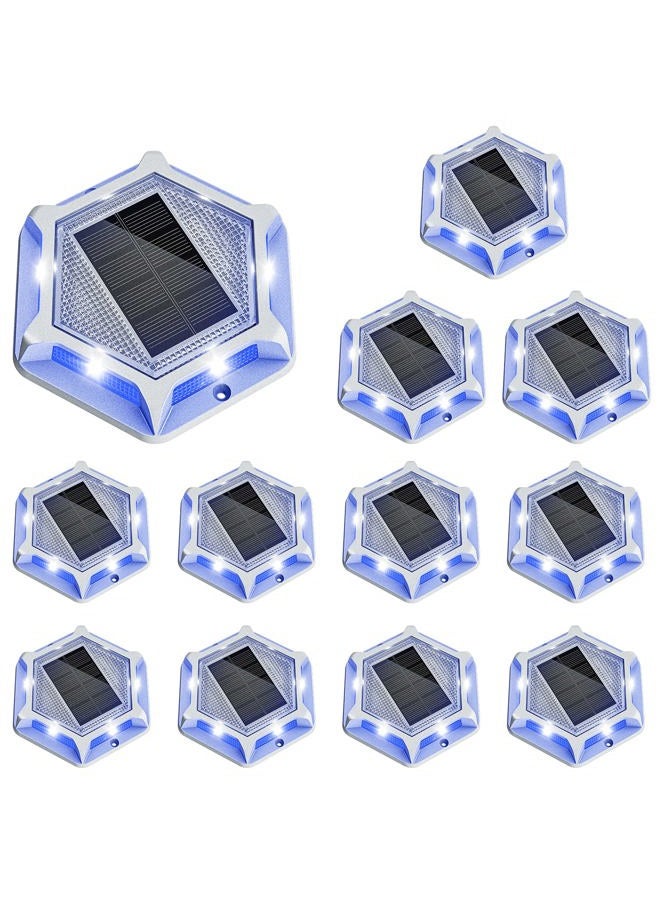 VOLISUN Solar Driveway Lights Dock Outdooor Waterproof Marker Lights,12 Pack Solar Deck Lights 2 Colors in 1 Led Wireless IP67,Solar Blue Deck Lights for Driveway Sidewalk Pathway Yard(White/Blue) - Image 1